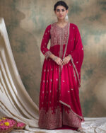 Pink Embroidered Faux Georgette Lehenga with Anarkali Top Set