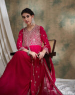 Pink Embroidered Faux Georgette Lehenga with Anarkali Top Set