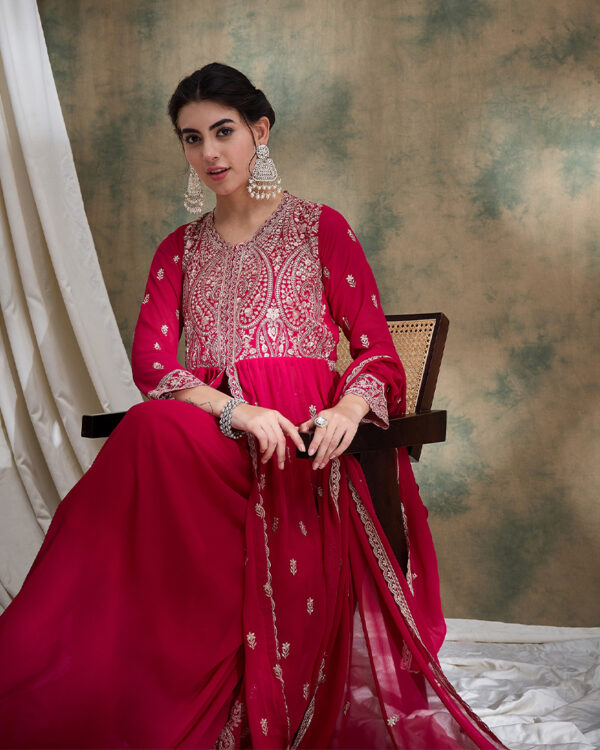 Pink Embroidered Faux Georgette Lehenga with Anarkali Top Set