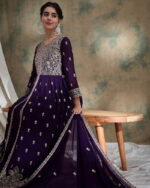 Purple Embroidered Faux Georgette Lehenga with Anarkali Top Set