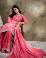 Light Pink Embroidered Vichitra Silk Straight Kurta Palazzo Set