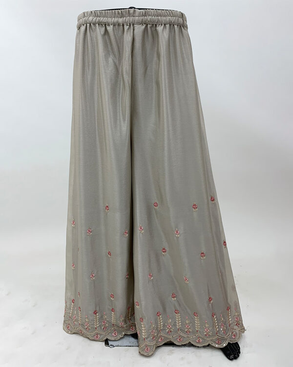 Peach Embroidered Chinon Flared Kurta Palazzo Set