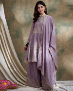 Light Purple Embroidered Chinon Straight Kurta Palazzo Set