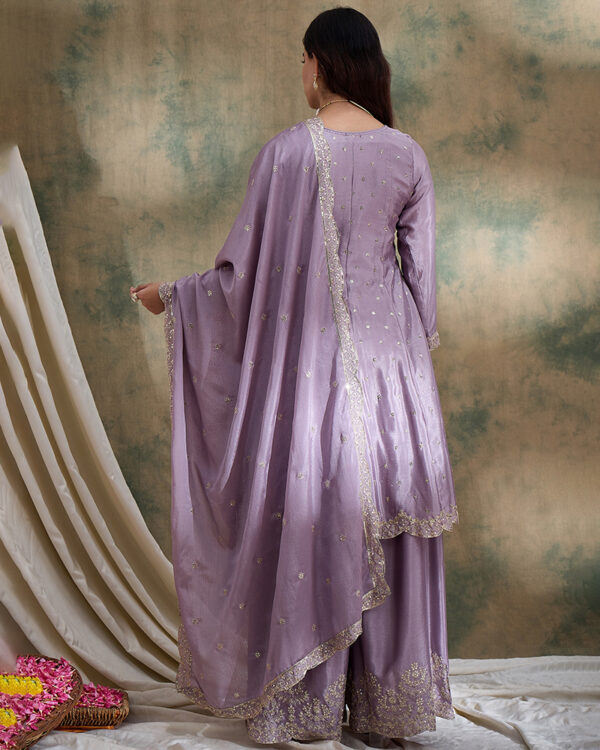 Light Purple Embroidered Chinon Straight Kurta Palazzo Set