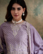 Light Purple Embroidered Chinon Straight Kurta Palazzo Set