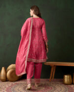 Pink Embroidered Vichitra Silk Flared Kurta Pant Set