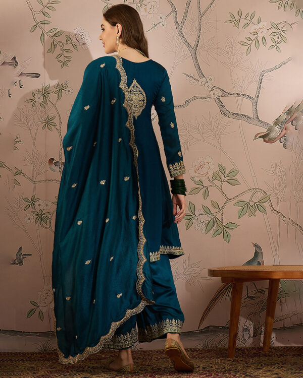 Rama Embroidered Vichitra Silk Straight Kurta Palazzo Set