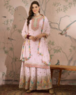 Light Pink Embroidered Chinon Straight Kurta with Lehenga Set