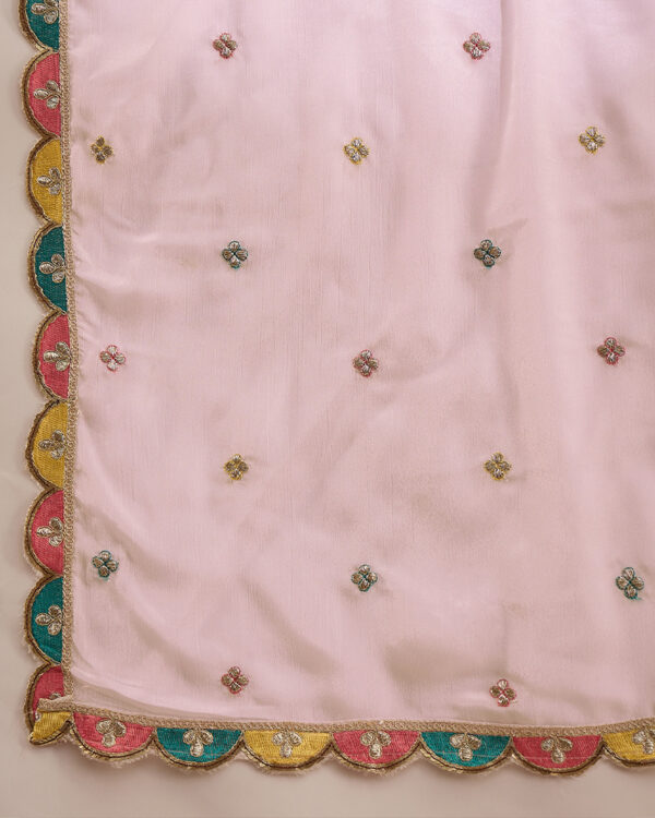 Light Pink Embroidered Chinon Straight Kurta with Lehenga Set