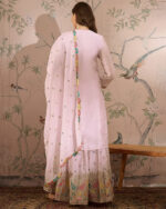 Light Pink Embroidered Chinon Straight Kurta with Lehenga Set