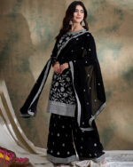 Black Embroidered Faux Georgette Straight Kurta Sharara Set