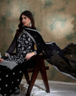 Black Embroidered Faux Georgette Straight Kurta Sharara Set