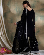 Black Embroidered Faux Georgette Straight Kurta Sharara Set