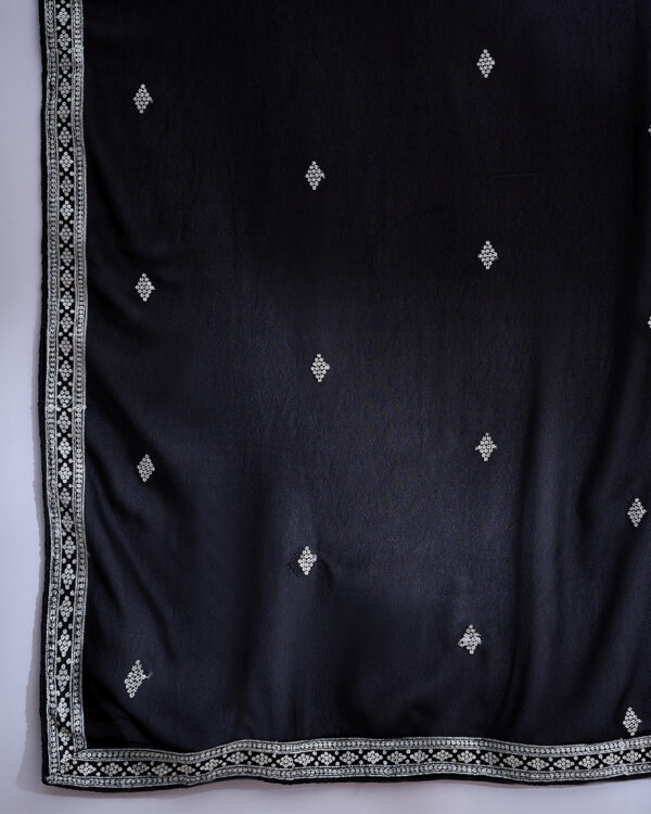 Black Embroidered Faux Georgette Straight Kurta Sharara Set