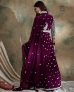 Purple Embroidered Vichitra Silk Anarkali Gown with Lehenga Set