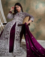 Purple Embroidered Vichitra Silk Anarkali Gown with Lehenga Set