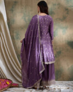 Purple Embroidered Chinon Anarkali Kurta Palazzo Set