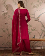 Dark Pink Embroidered Vichitra Silk Straight Kurta Palazzo Set