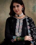 Black Embroidered Vichitra Silk Straight Kurta Palazzo Set