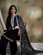 Black Embroidered Vichitra Silk Straight Kurta Palazzo Set