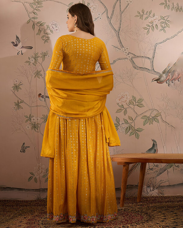 Yellow Embroidered Chinon Straight Choli with Lehenga Set