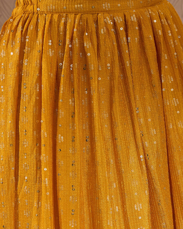 Yellow Embroidered Chinon Straight Choli with Lehenga Set