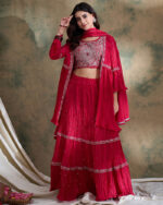 Pink Embroidered Chinon Lehenga Choli with Jacket Set