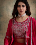 Pink Embroidered Chinon Lehenga Choli with Jacket Set