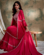 Pink Embroidered Chinon Lehenga Choli with Jacket Set