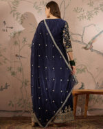 Blue Embroidered Chinon Straight Kurta Palazzo Set