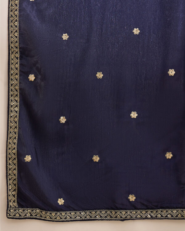 Blue Embroidered Chinon Straight Kurta Palazzo Set