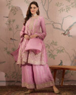 Light Pink Embroidered Chinon Anarkali Kurta Palazzo Set