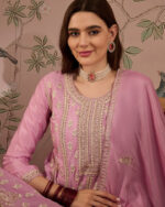 Light Pink Embroidered Chinon Anarkali Kurta Palazzo Set