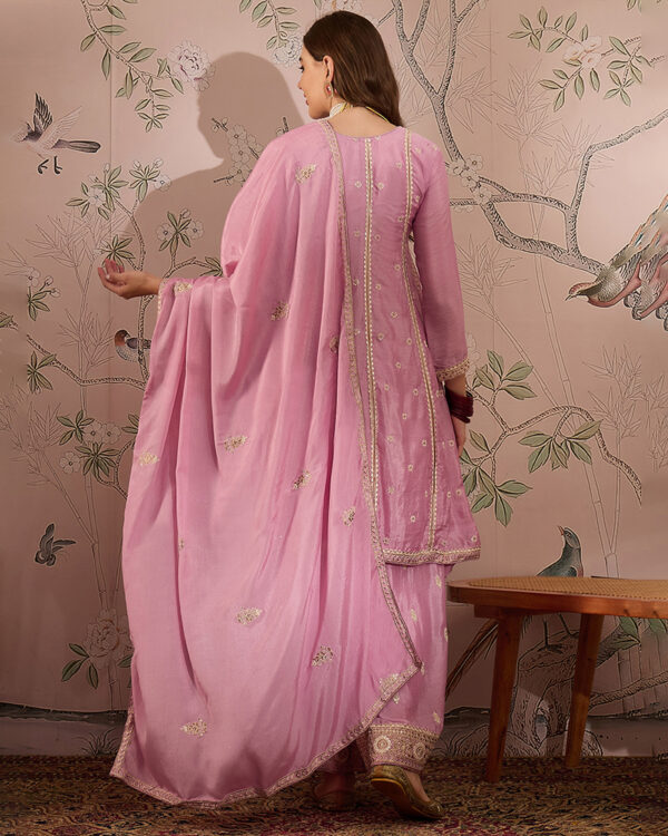 Light Pink Embroidered Chinon Anarkali Kurta Palazzo Set