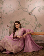 Light Pink Embroidered Chinon Anarkali Kurta Palazzo Set