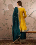 Yellow Embroidered Chinon Anarkali Kurta Palazzo Set