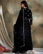 Black Embroidered Faux Georgette Anarkali Gown with Jacket