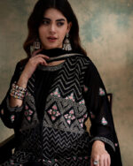 Black Embroidered Faux Georgette Anarkali Gown with Jacket