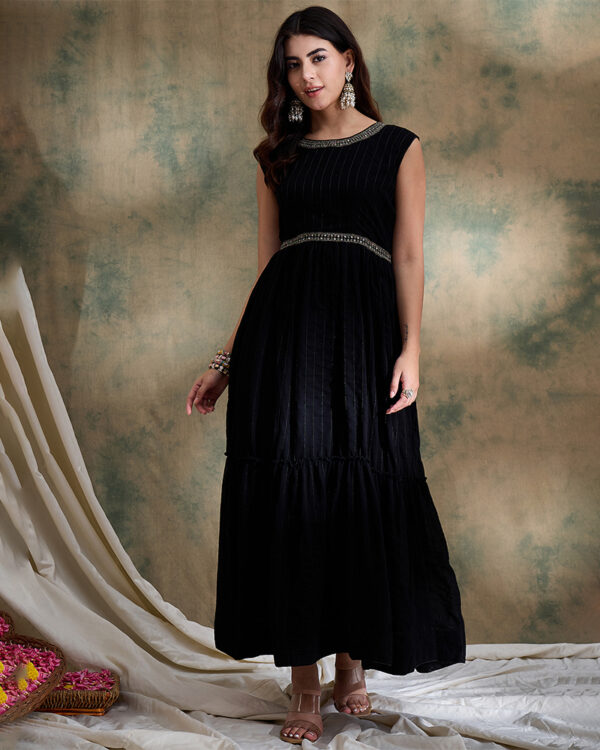 Black Embroidered Faux Georgette Anarkali Gown with Jacket