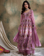 Pink Embroidered Vipro Silk Anarkali Kurta with Lehenga Set