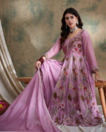 Pink Embroidered Vipro Silk Anarkali Kurta with Lehenga Set