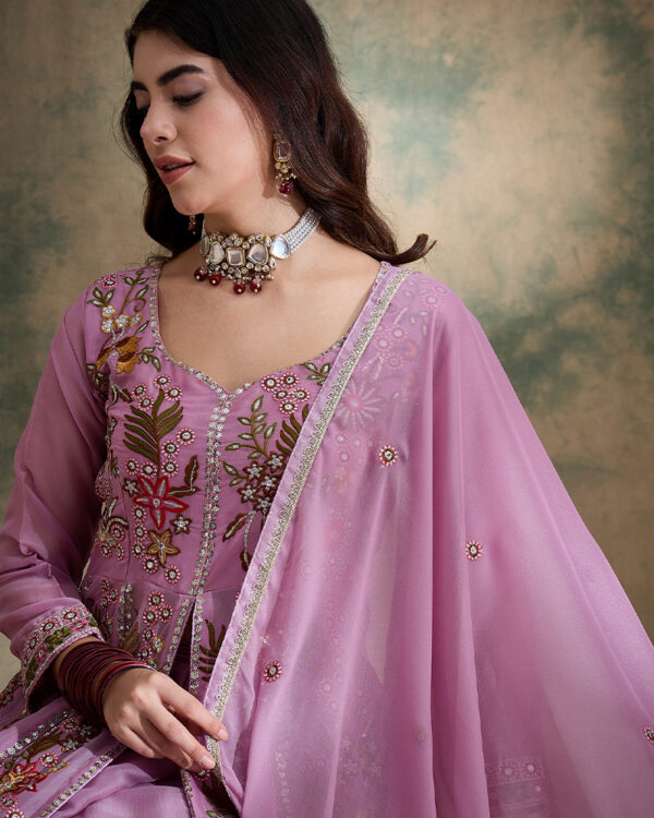 Pink Embroidered Vipro Silk Anarkali Kurta with Lehenga Set