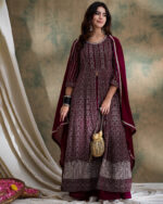 Purple Embroidered Faux Georgette Anarkali Kurta Lehenga Set