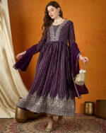 Purple Embroidered Faux Georgette Anarkali Gown