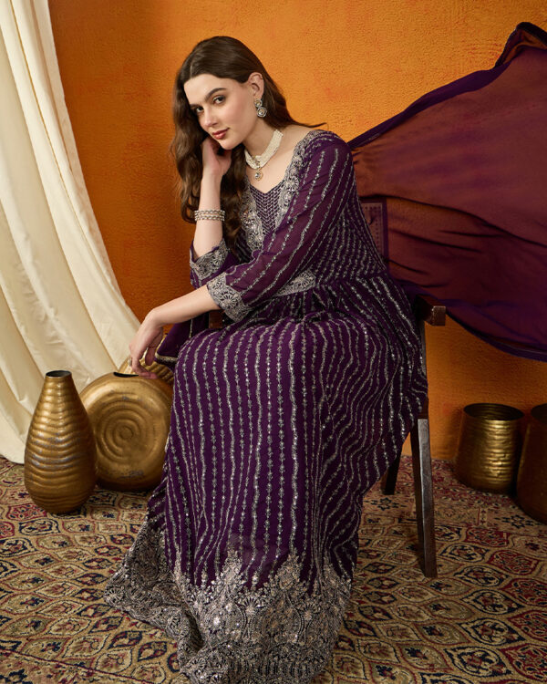 Purple Embroidered Faux Georgette Anarkali Gown