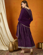 Purple Embroidered Faux Georgette Anarkali Gown