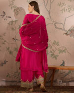 Pink Embroidered Chinon Straight Kurta Palazzo Set