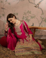 Pink Embroidered Chinon Straight Kurta Palazzo Set