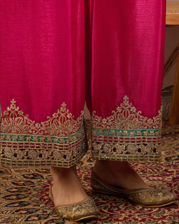 Pink Embroidered Chinon Straight Kurta Palazzo Set