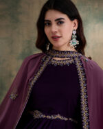 Purple Embroidered Faux Georgette Anarkali Gown with Dupatta